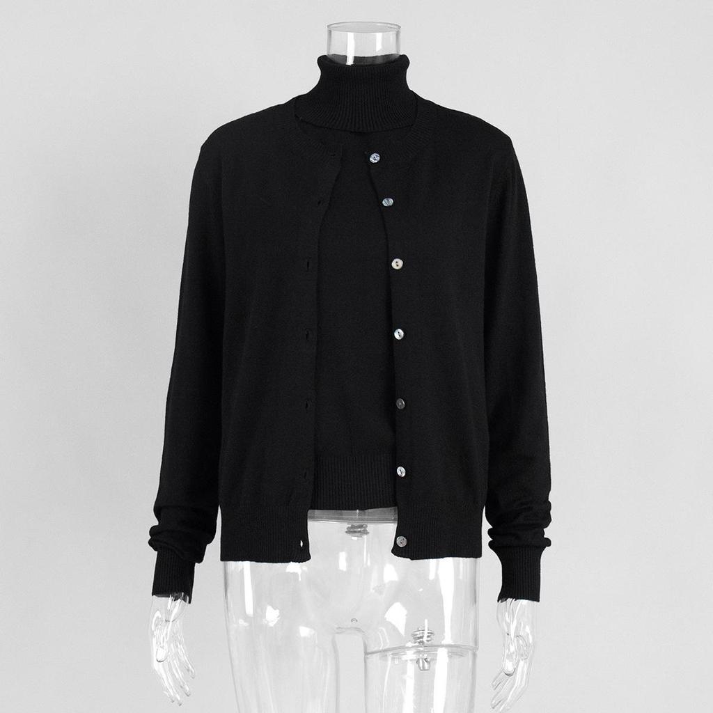 European-American High Neck Knit Sweater Cardigan Set for Spring/Autumn 2026 - Women's Long Sleeve Top + Cardigan