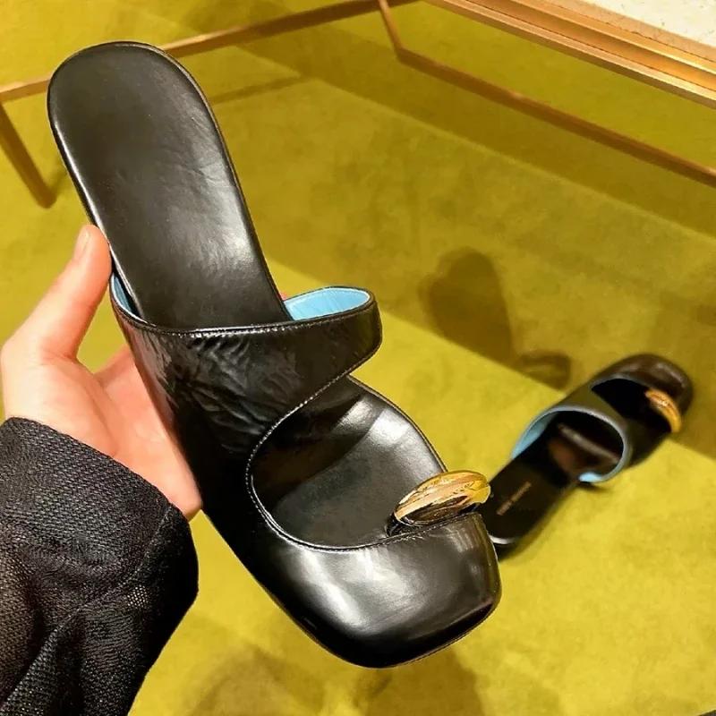 

Дизайнерские женские шлепанцы, мюли с перемычкой между пальцами, туфли на каблуке, летние сандалии 2025, элегантные шлепанцы, новые модные слайды, сандалии для женщин 40 чёрный