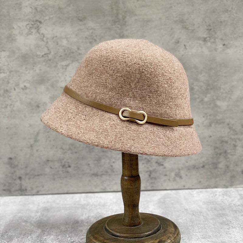 Japanese Autumn Simple Belt Knitted Bucket Hat Women'S Casual Versatile Thermal Basin Hat Bucket Hat