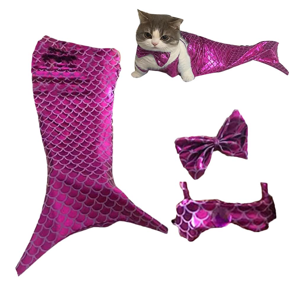 Cat Mermaid Costume Mermaid Tail Clothes Sequin Mermaid Dress Cat Dog Outfit Soft Funny Pet Costumes Fishtail Clothes Unique Sea