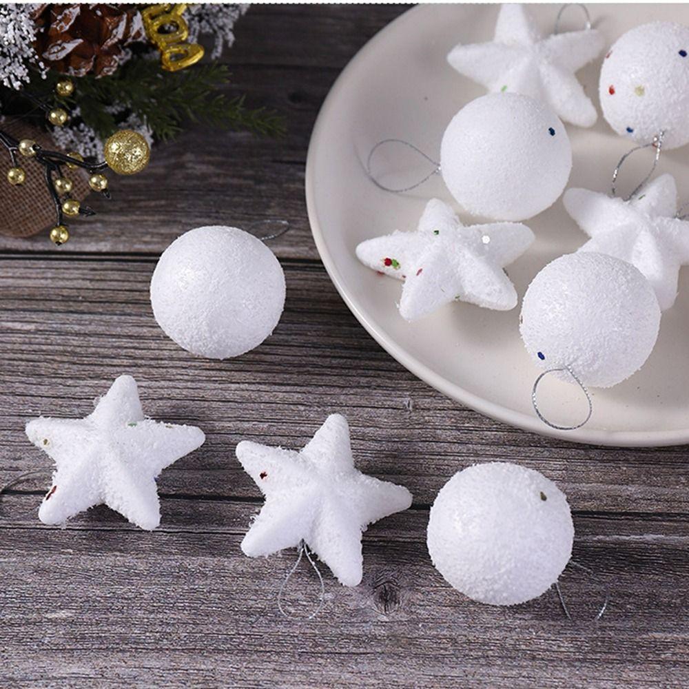 

6Pcs/set Cute Christmas White Foam Balls Round Christmas Balls Pendants Festive Gift