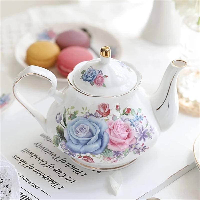Noble Ceramic Teapot 500ML Teacup 120ML Pink Camellia Coffee Pot Home High Grade Porcelain Kettle Jug Party Cafe Teaware Tea Pot