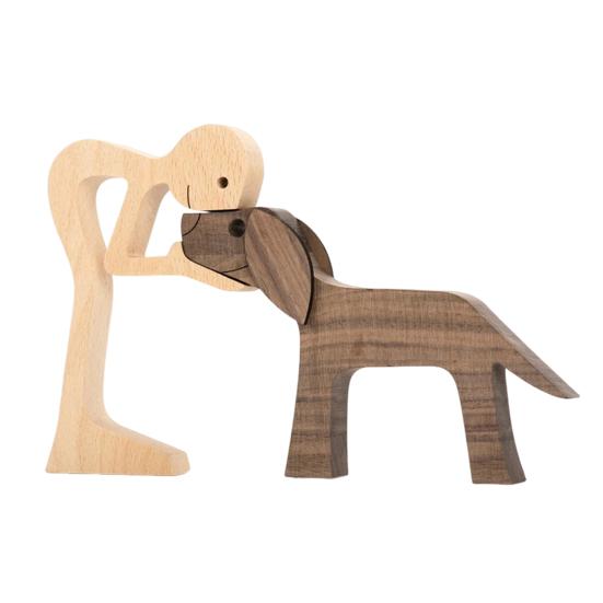 Dog And Human Ornament Rustic Wooden Boy And Dog Decoration Minimalist Puppy