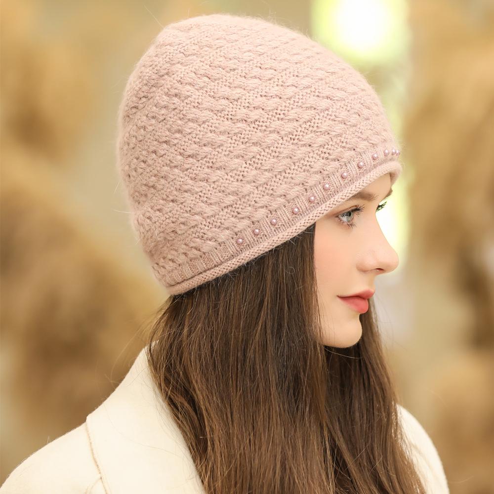 Neue Frauen Winter Hut Street Fashion Warm Beanie Hut Für Weibliche Casual Perle Dekoration Gestrickte Hut
