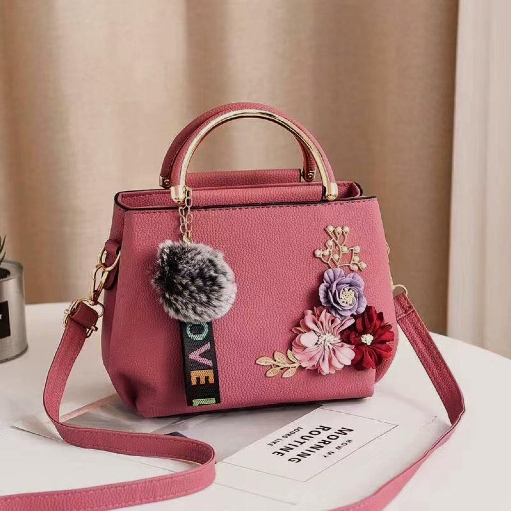 Ladies bag floral feature handbag fashion women's bag hairball pendant shoulder messenger bag bags
