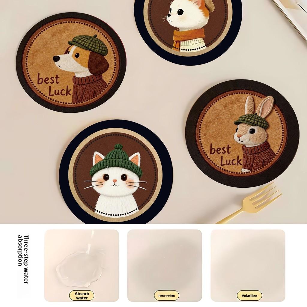 Cartoon Animal Coasters With Absorbent Silicone For Office Desk And Dining Protection