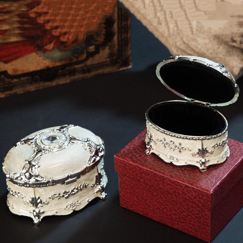 European Style Necklace Storage Box  ,Oval Alloy Large Inlaid Gem Ring Storage Jar Dresser Necklace Organizer Display Case