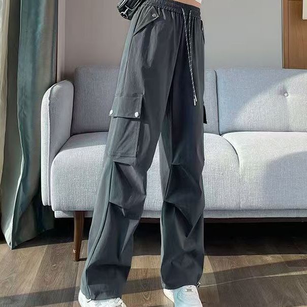 Letné americké trendy cargo nohavice pre ženy s vysokým pásom, zoštíhľujúce, splývavé, s rovnými nohavicami, voľné, členkové, dlhé nohavice