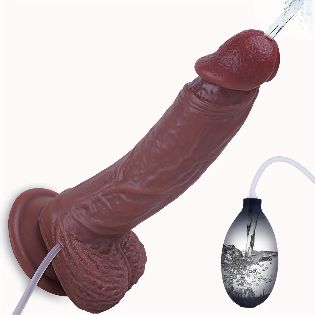 8.3 Inch Realistic Silicone Dildo with Curved Shaft – Skin Texture Design, Refillable Liquid Feature, Strong Suction Cup, Hands-Free Adult Toy