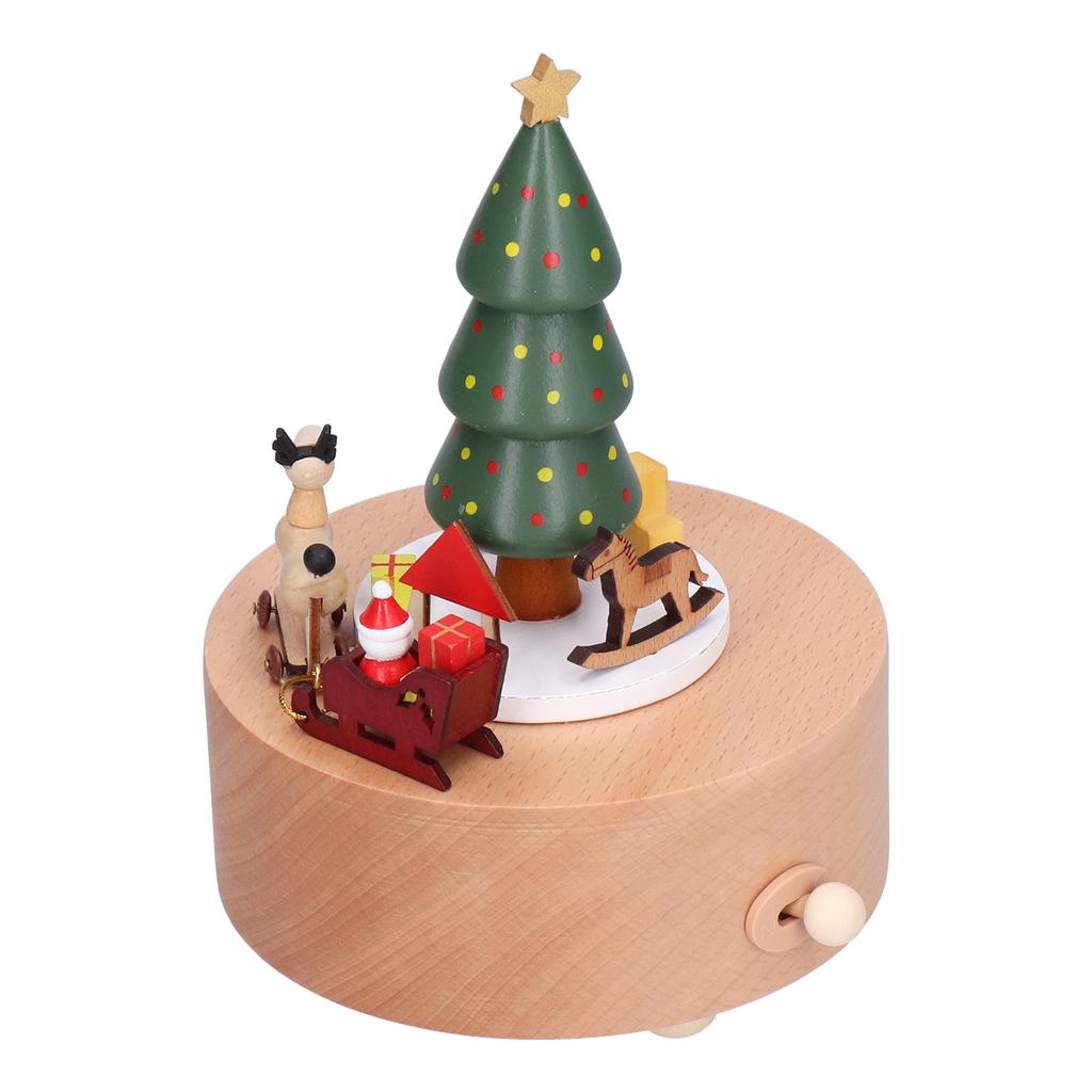 Wooden Music Box Christmas Tree Deer Cart Music Box Classic Mechanical Wooden Crafts Toys Home