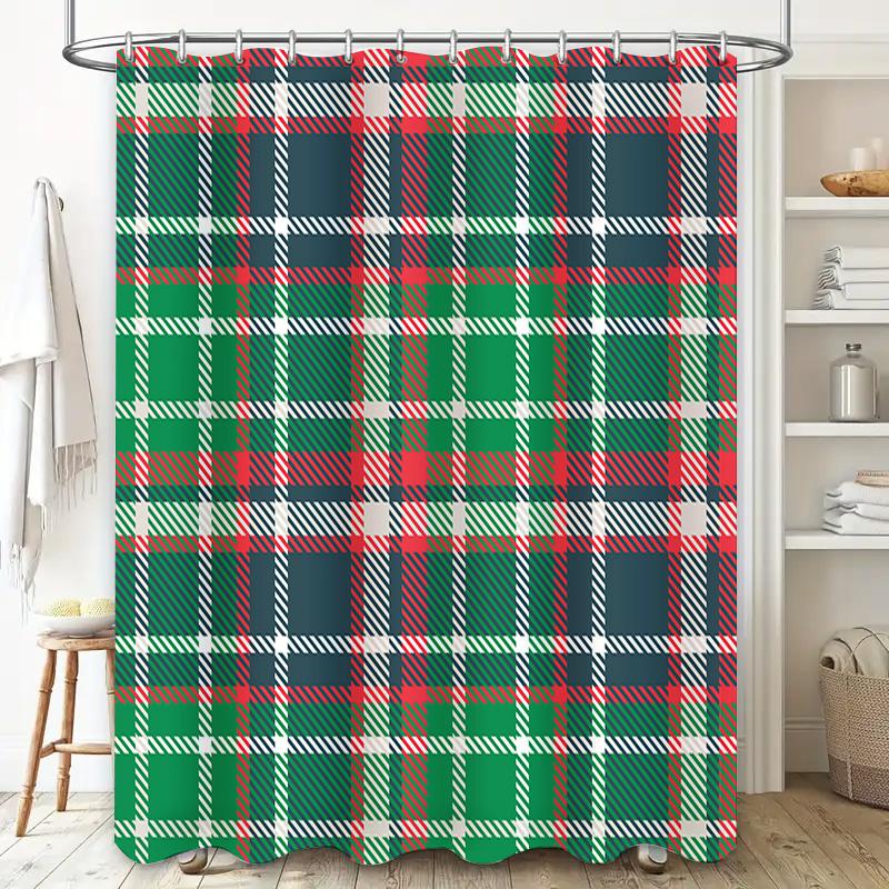 Green Red White Plaid Shower Curtain Waterproof Fabric Bathroom Decor Accessories for Home Improvement Xmas Holiday Decoration G