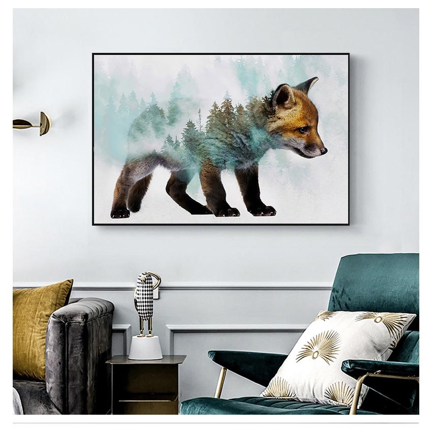 Nordic Posters And Prints Wall Art Canvas Painting Abstract Animal Wall Pictures For Kids Room Landscape Forest Bear Fox Wolf