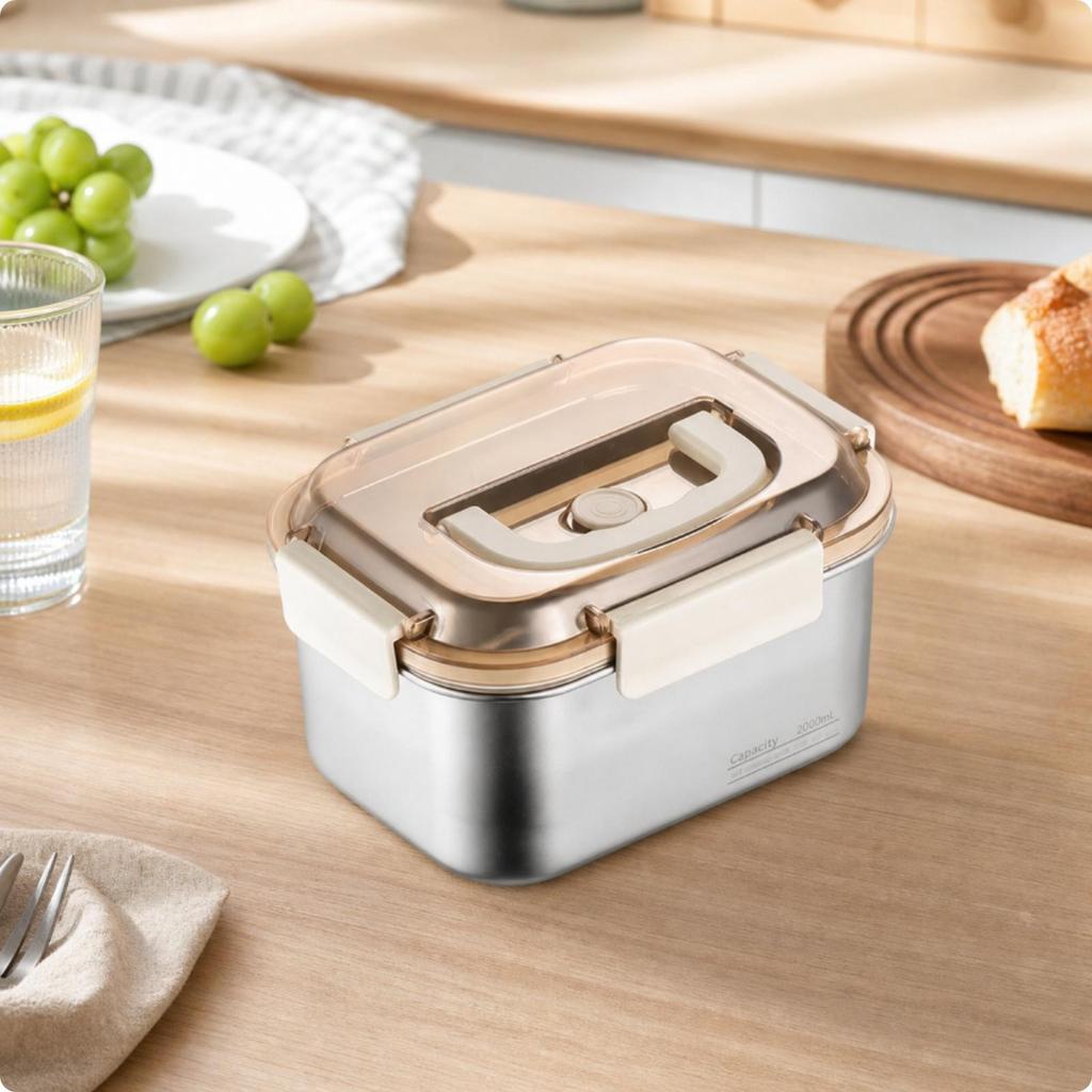 Reusable Metal Lunch Box | Bento with Locking Clips, Portable, for