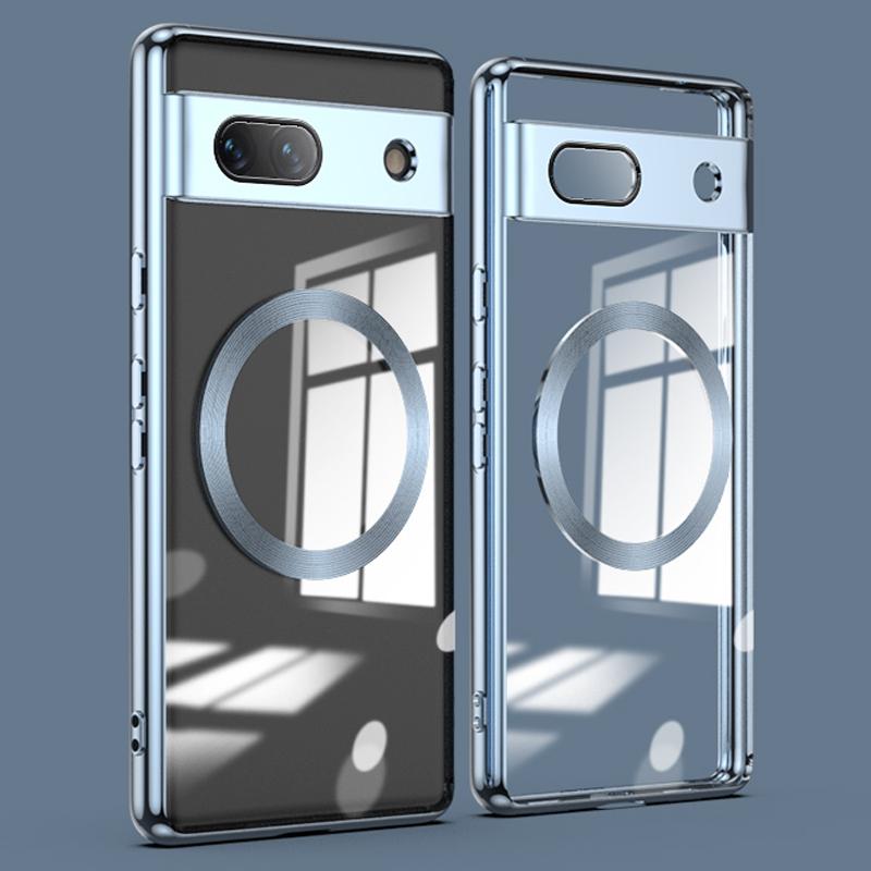 

Magnetic Clear Case for Google Pixel 7a,TPU Electroplated Phone Cover with Lens Protector Blue