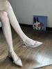 Women's Nude Pointed Toe Chunky Heel Rivet Flats - Patent Leather Closed Toe Sandals for 2025 Spring & Autumn