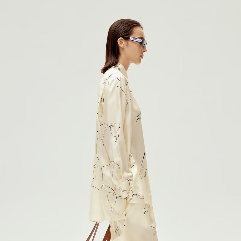 LESS 2024 Spring Two-Tone Mulberry Silk Shirt