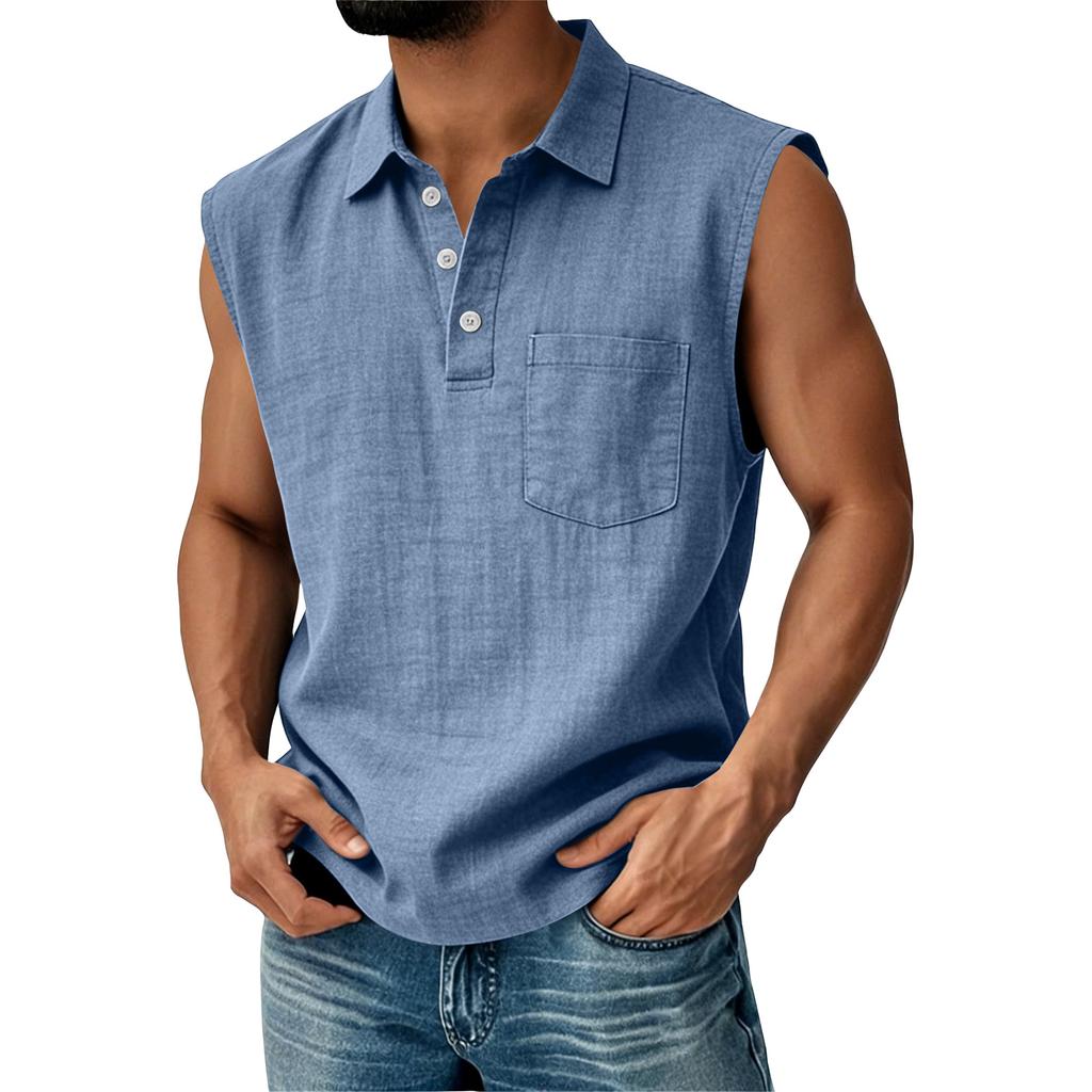 Men's Cotton Linen Sleeveless Vest Men's Casual Fashion Sports Sleeveless Vest