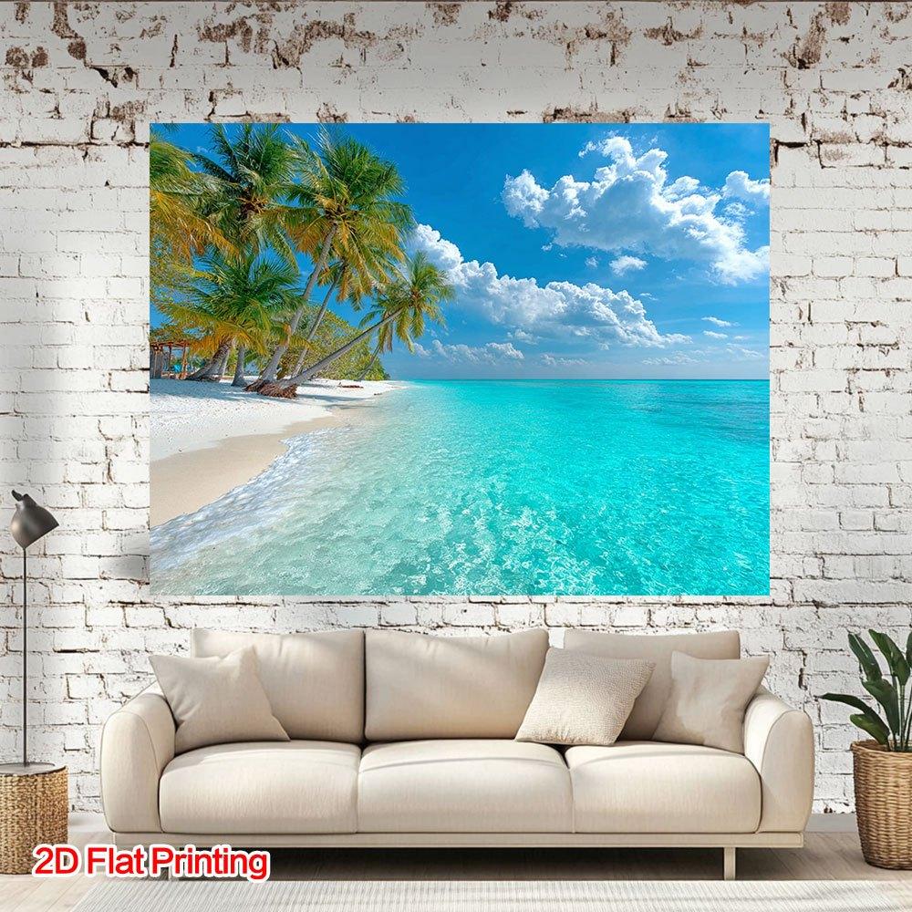 2D plane, 1 piece of 2D plane printed tropical beach, ocean and sky photography background, polyester fabric