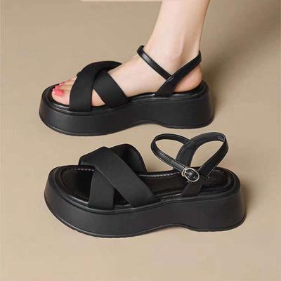 Plateausandalen Sommer neu hochwertig sportlich schwarz lässig Muffin-Schuhe