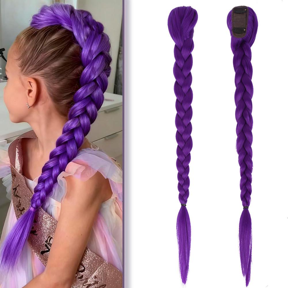 Little Witch Academia Rumi Cosplay Pruik Paarse Gevlochten Paardenstaart voor Kinderen & Volwassenen Halloween Feest Kostuum Accessoire 26inches&2 pcs gray