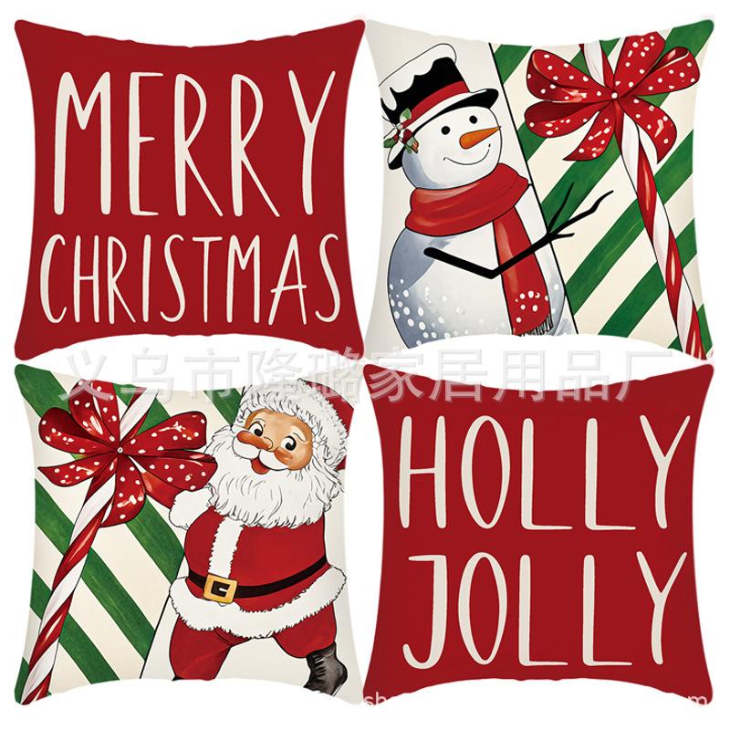 New Christmas Throw Pillow Cushion Home Decoration Short Plush Linen Printed Throw Pillow Cover