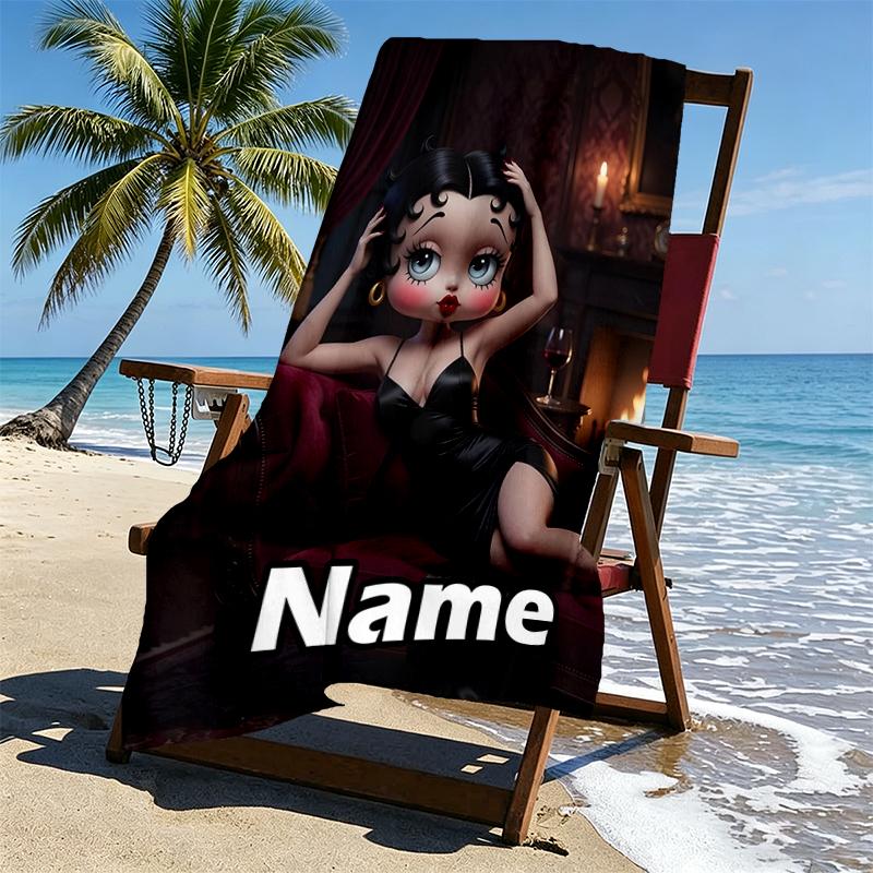Custom Name Personalized Betty Boop Print Beach Towel, for Trip Camping Beach Party Home Decor, Birthday Gift for Family & Friends