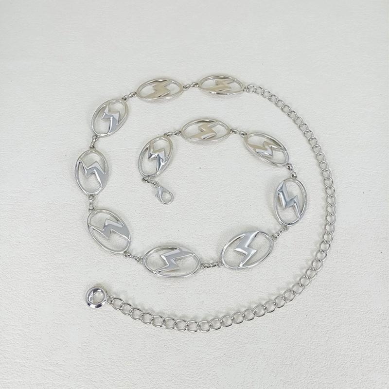 Vintage Oval Metal Chain Belt Women Adjustable Length Unique Waist Belt for Special Occasion
