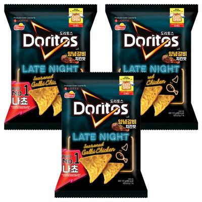 Lotte Doritos Seasoned Galbi Hähnchen Geschmack 172g x 3 Packungen Knusprige Tortilla Chips Herzhafter Koreanischer Snack