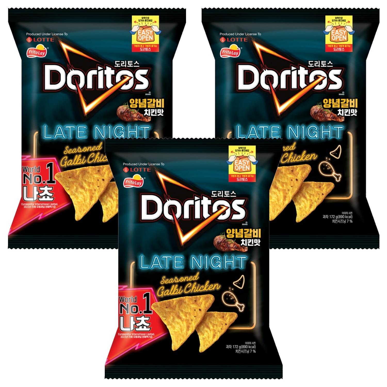 Lotte Doritos ochucené kuřecí galbi 172 g x 3 balení Křupavé tortilla chipsy Slaná korejská svačina black