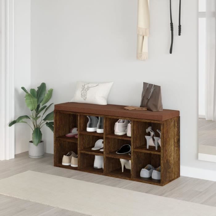 342612 vidaXL Banc à chaussures Chêne fumé 103x30x48 cm Bois d'ingénierie