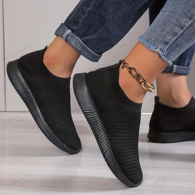 Zapatillas deportivas ligeras de malla transpirable para mujer, sin cordones, color negro y blanco, para correr, para fiestas informales, a la moda.
