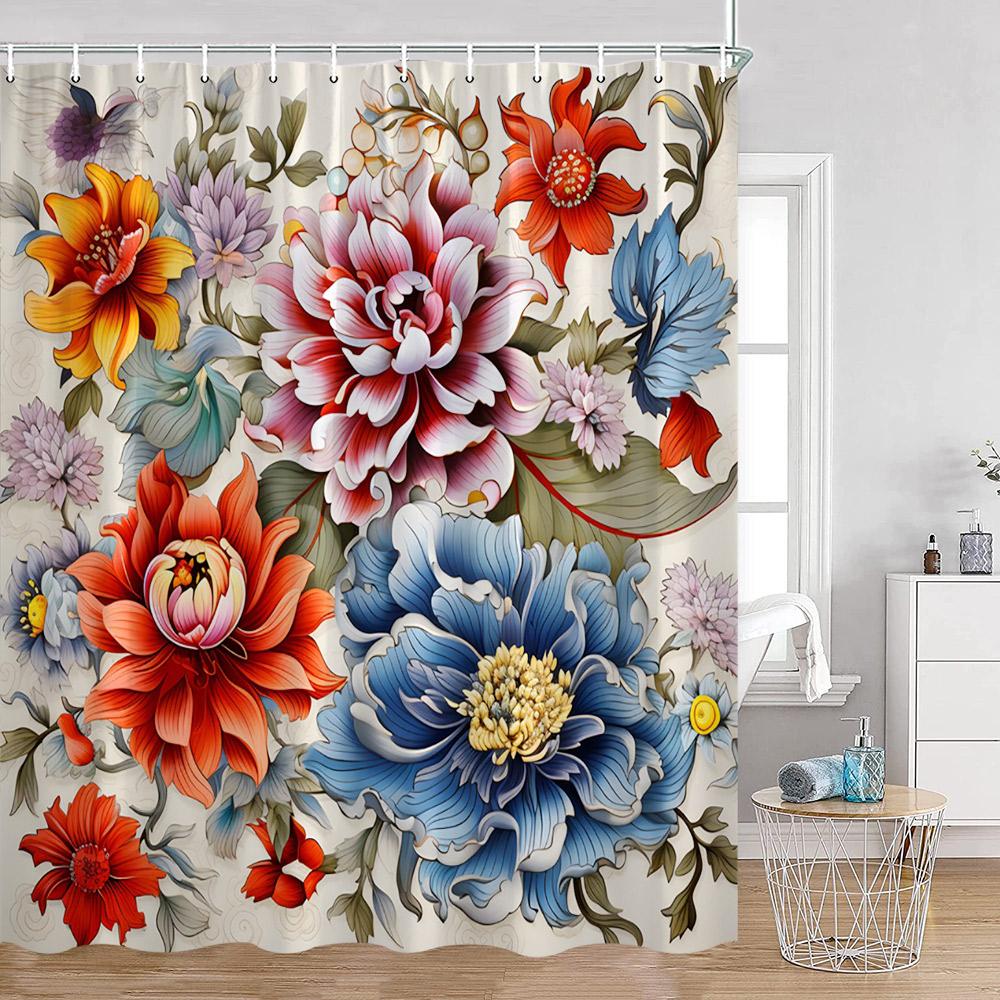 Bohemian Blume Duschvorhang Boho Floral Vintage Druck Mandala Blumen und Pflanzen Badezimmer Vorhang Polyester Bad Dekoration