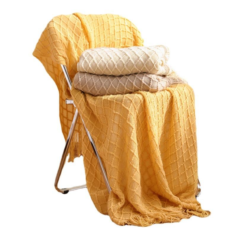 Nordic Morandi color knitted blanket with grain pattern, new spring-summer knitted sofa cover, decorative blanket, bed runner in haze blue