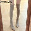 Winter Fashion Stretch Fabric Women Over The Knee Sock Boots Street Style Thick Heel Party Stripper Female Silm Long Booties