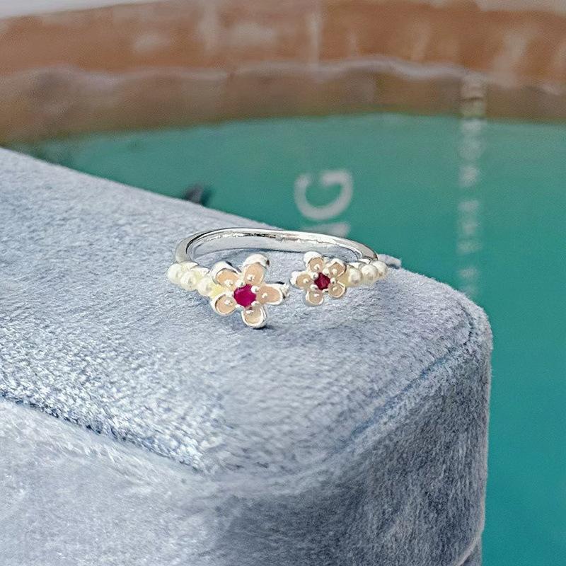 Color Enamel Star Flower Bead Open Ring Women'S Niche Design Index Finger Ring Unique Stacking Ring