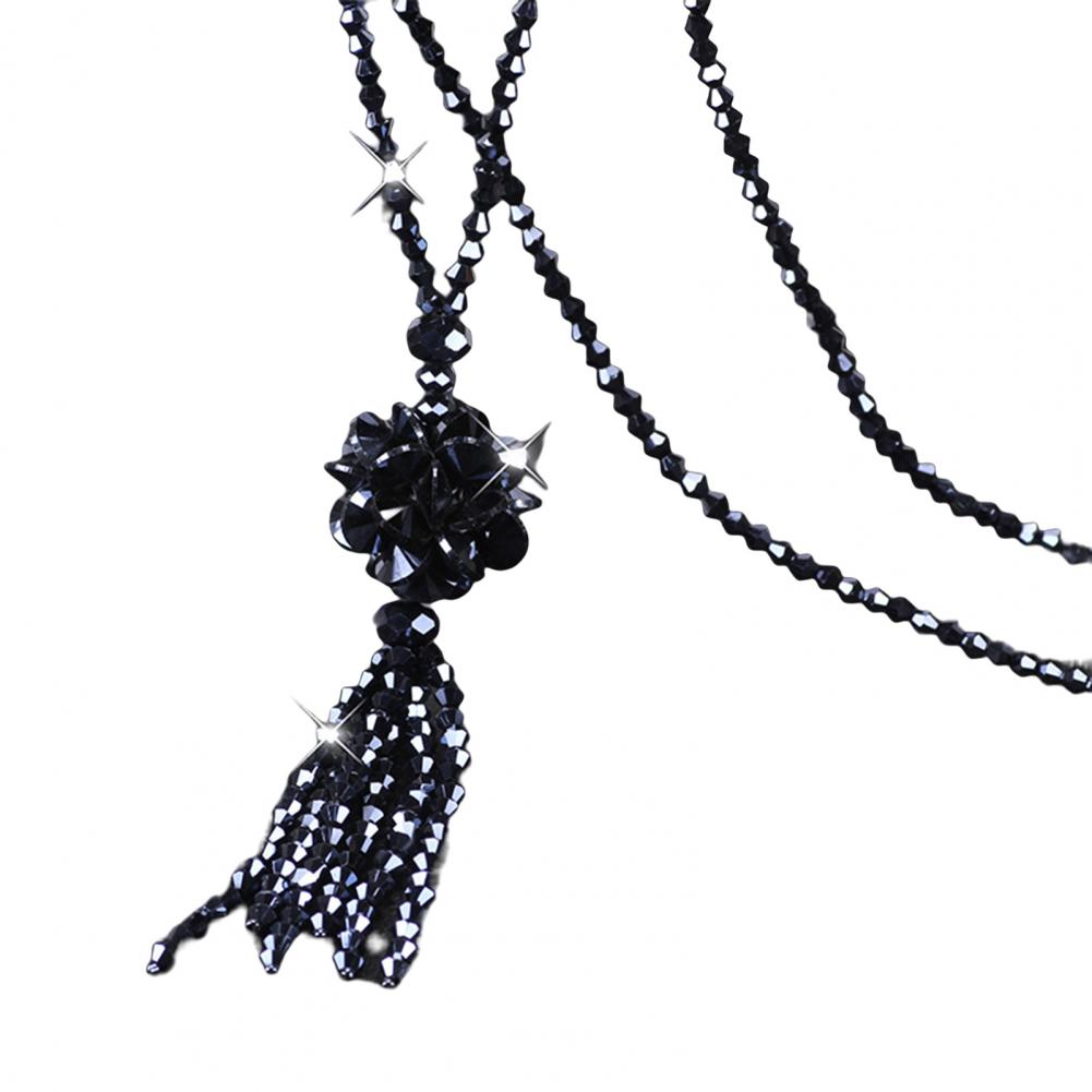 1116 Faux Crystal Necklace Knotted Beaded Long Tassel Shiny All Match Women Long Pendant Sweater Necklace Pendant Necklaces