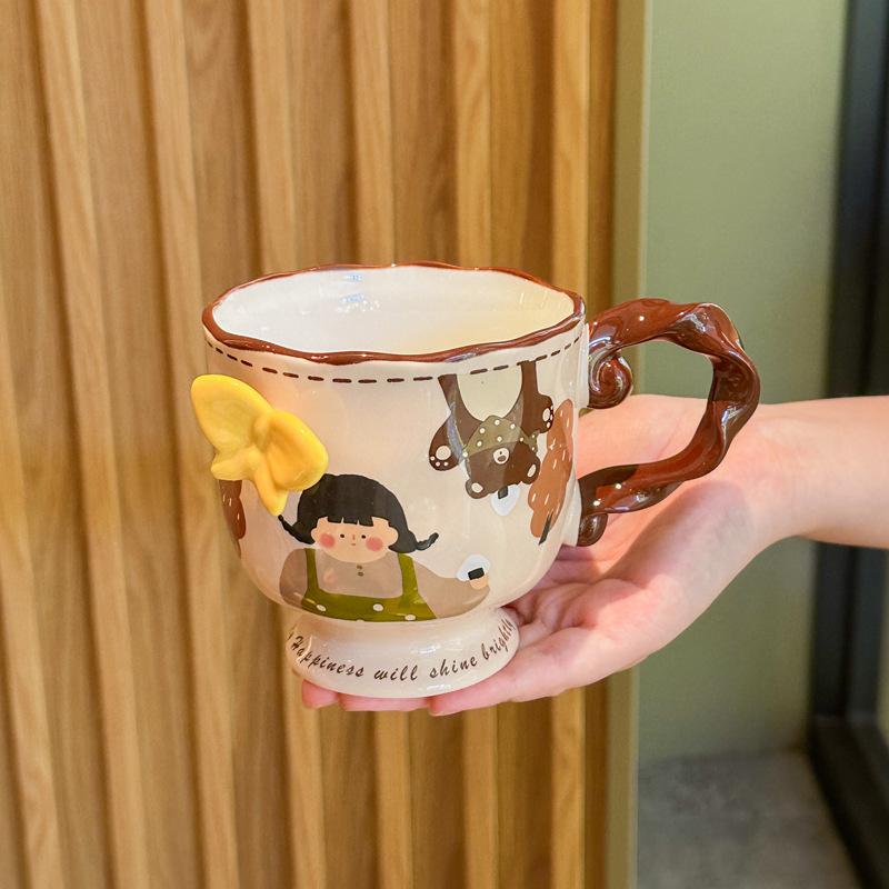 Birthday gifts for girlfriends, embossed butterfly mugs, vintage ceramic cups, coffee cups, practical souvenirs for girls