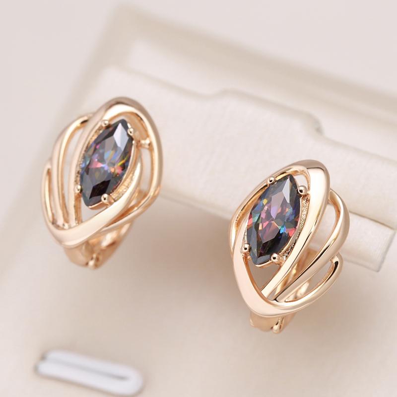 Luxury Colorful Natural Zircon Stone Earrings For Women  Rose Gold Color Vintage Fine Daily Jewelry Party Fine Earring