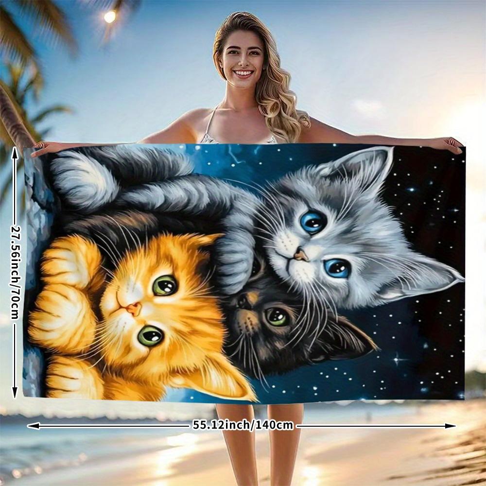 Three Cute Kittens Beach Towel Colorful Cat Print Soft Quick-Dry Large Bath Towel for Cat Lovers Travel Swim Pool