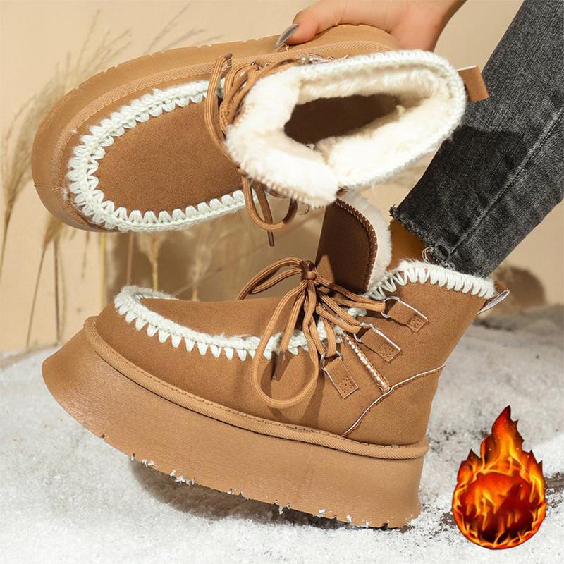 Fashion 2025 Winter Chunky Heel Snow Boots Women Fashion Patchwork Slip On Snow Boots Woman Thicken Short Plush Warm Botas Mujer