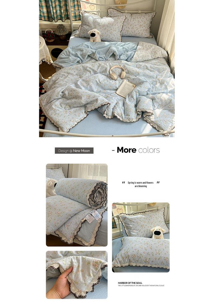 Summer Puff Gauze Quilt 4-Piece Set with Air Conditioning Throw