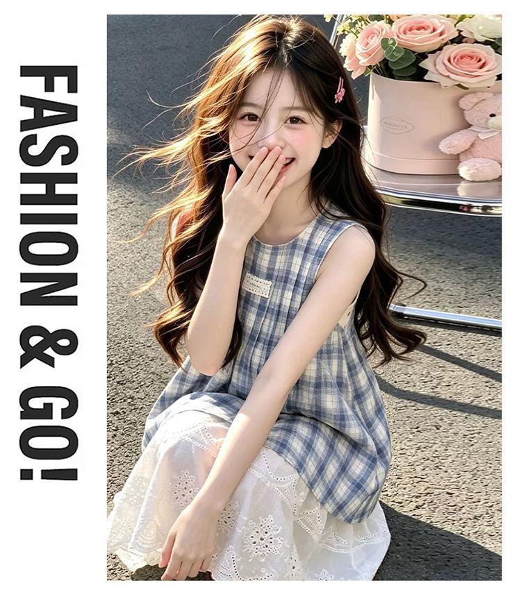 Girls' sleeveless patchwork plaid dress summer 2026 new children's summer dress, stylish and super beautiful girls' dress