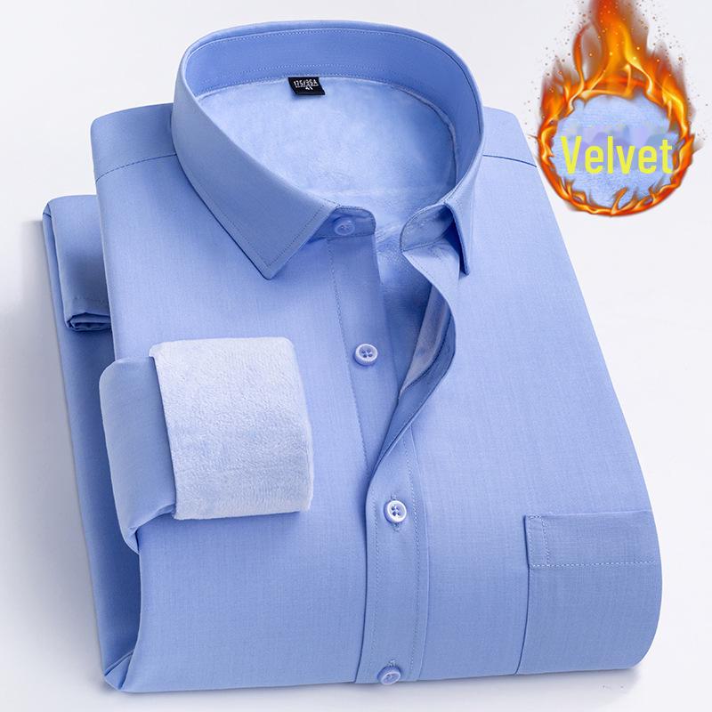 Men's Winter Plus Velvet Long-Sleeve Warm Shirt - Business Casual Gift for Middle-Aged Men