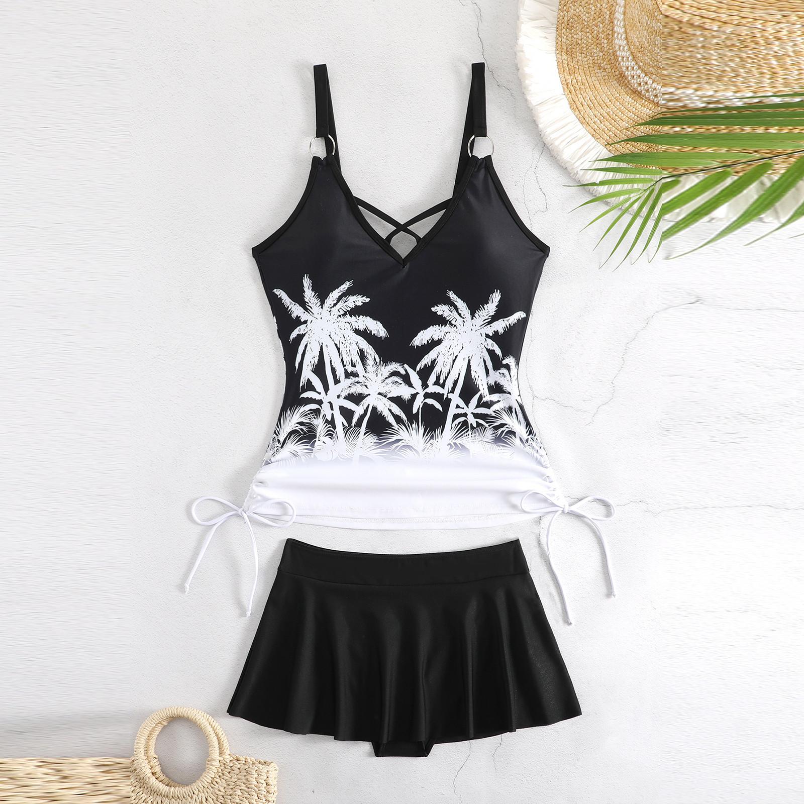 

Women Two Piece Tankini Swimsuit Floral Print Skirted Bottom with Built In Bra Non Wired Support Adjustable Straps XXXXXL білий