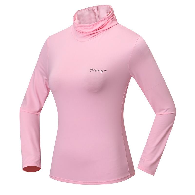 

Женский пуловер для гольфа из ледяного шелка с длинным рукавом, высоким воротником и защитой от солнца XL розовый