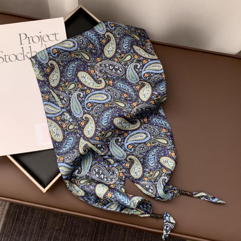 Silk scarf new fashion wheat ear cashew flower silk scarf head scarf beaded small scarf scarf triangular scarf waist tie