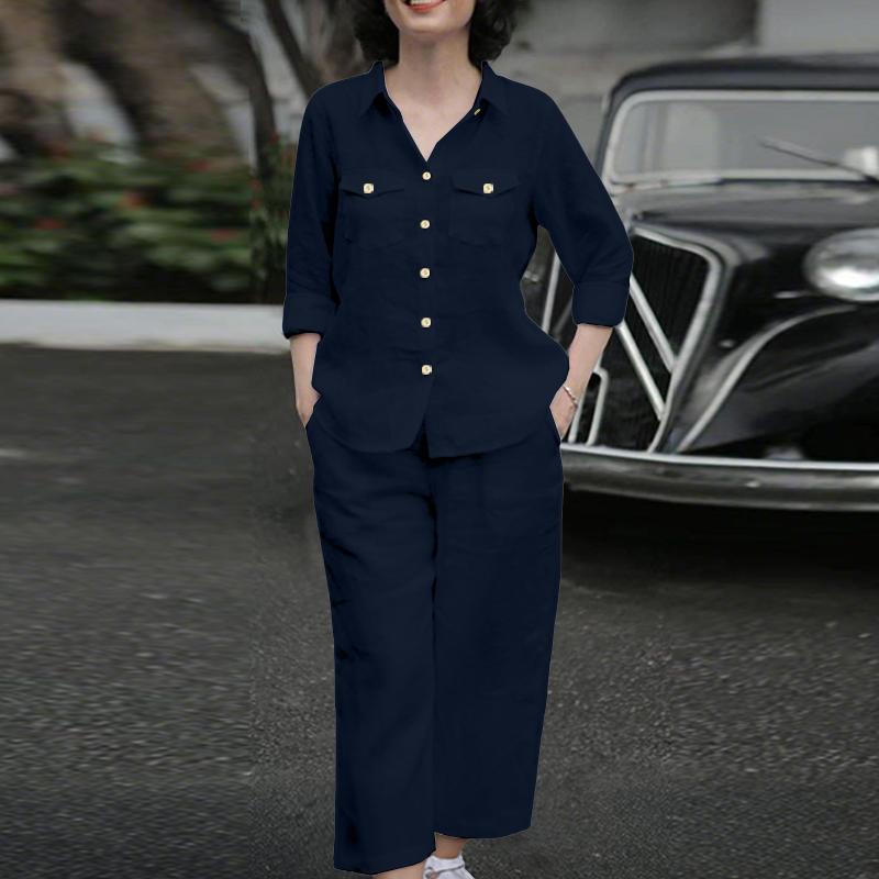 

ZANZEA Women Loose 3/4 Sleeve Blouse and Pants Casual Two Piece Suit Sets 5XL темно-синий
