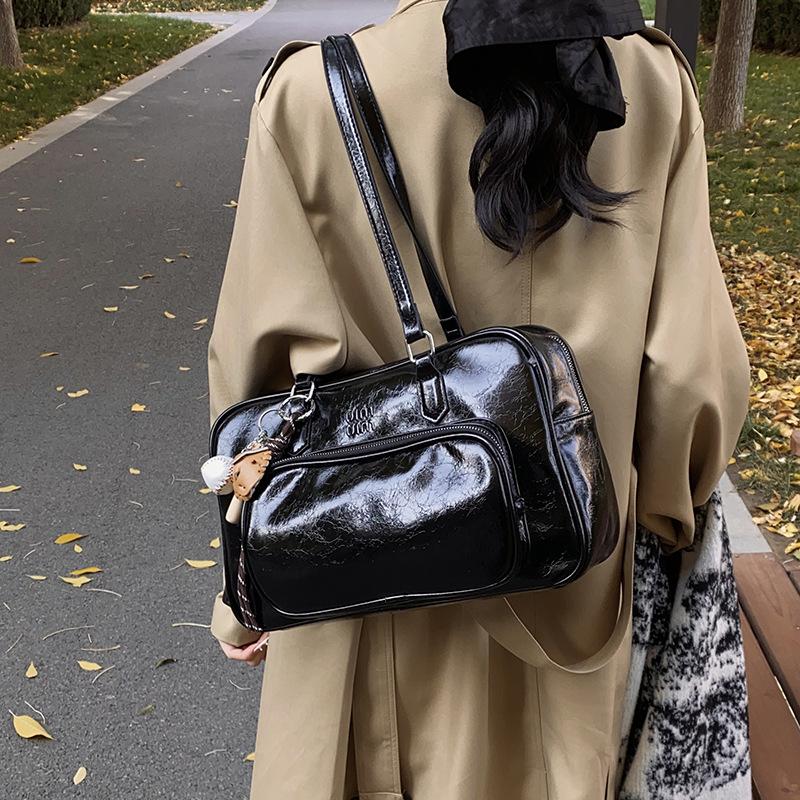 Fashion Tote Bag 2025 New Multi-pocket Bowling Bag Versatile Maillard Portable Shoulder Messenger Bag