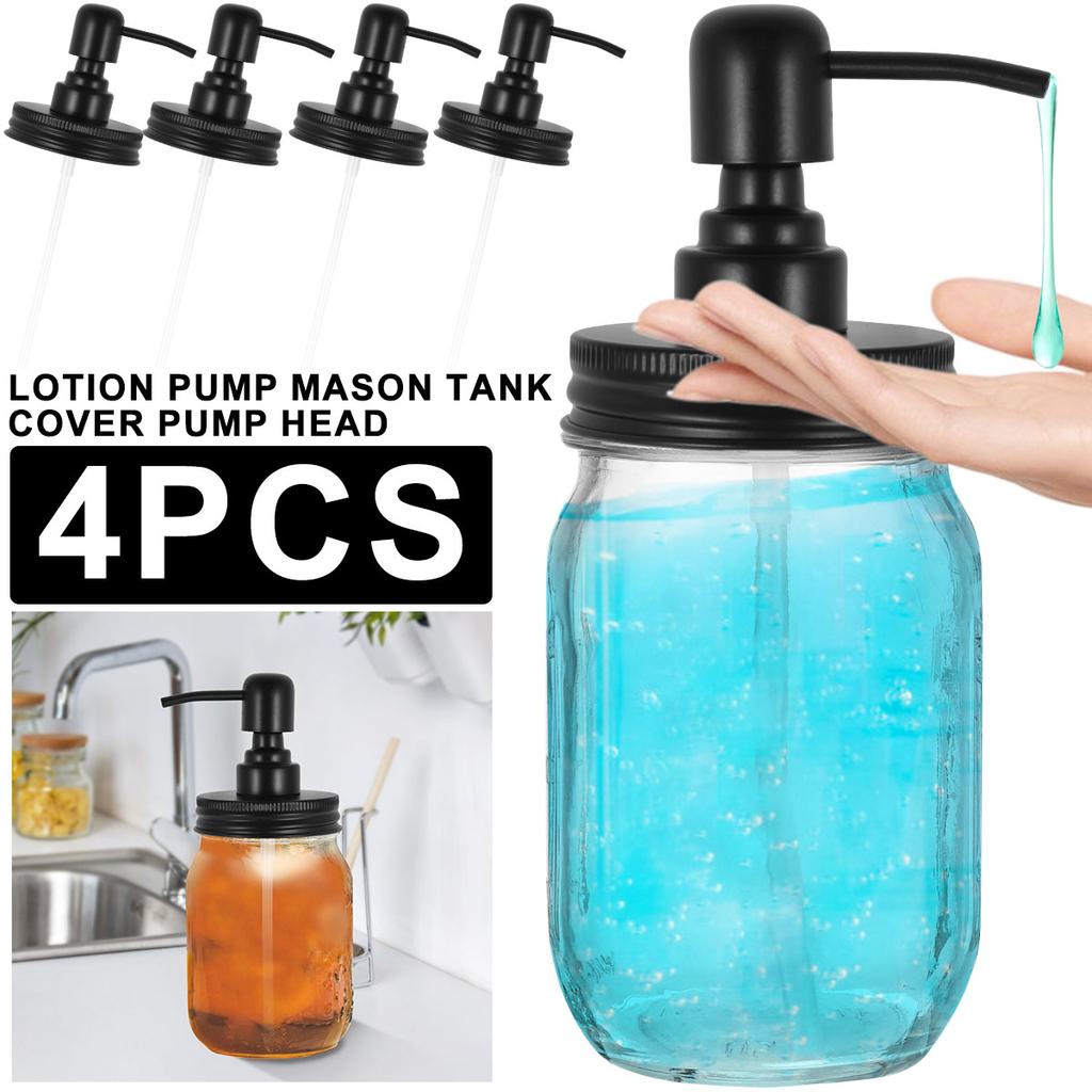 4Pcs Mason Jar Soap Dispenser Lids with Pumps 304 Stainless Steel Lotion Dispenser Lids Lotion Pump Dispenser Lids for Mason Jar