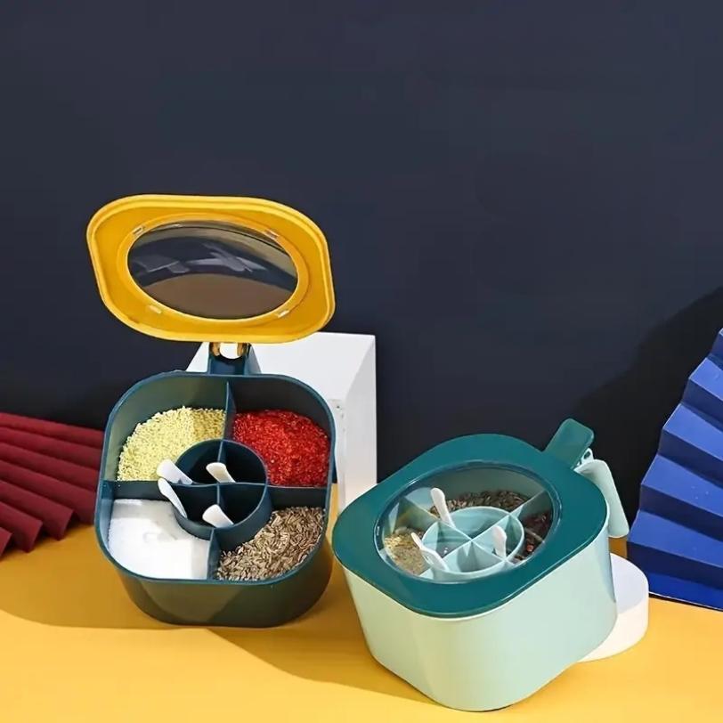 A 4-In-1 Large Capacity Seasoning Box with a Lid And Spoons Comes with Four Spoons for In The Home Kitchen for Salt Containers